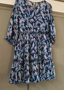 Navy Blue Paisley Print Tiered Dress
