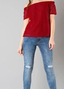 Faballey Maroon Off Shoulder Lace Bardot Top New