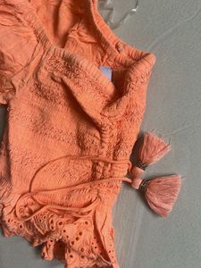 Orange Off-Shoulder Puff Sleeve Top