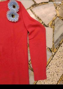 31. Coral Sweater Dress with Flower Detail