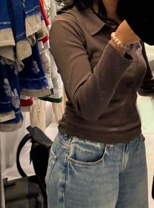 Brown Long Sleeve Polo Shirt