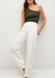 Mango Olive Ribbed One-Shoulder Top XS Size