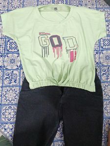 Light Green Graphic Tie-Up Top
