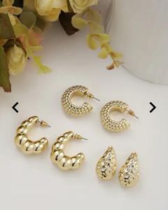 Gold Tone Hoop Earrings Set