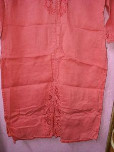 Embroidered Coral Kurta