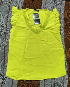 SHEIN Yellow Ruffle Sleeve Top