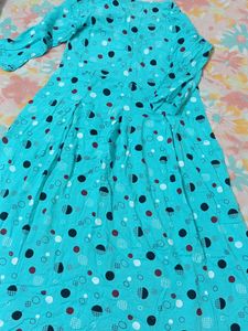 Cotton Blend Sky Blue Printed Kurta