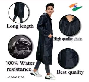 Black Reusable Rainwear Raincoat Mansoon