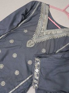 Elegant Grey Embroidered Kurta Set