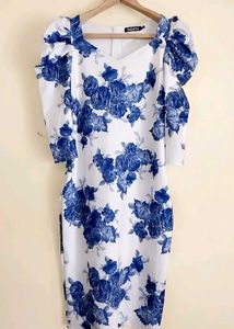 Floral Puff Sleeve Midi Dress