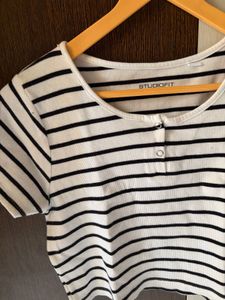 Westside White Horizontal Striped Top Size-L