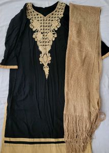 Black Kurta Set with Golden Dupatta