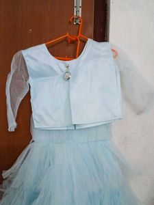Light Blue Tulle Party Dress With Innerwear