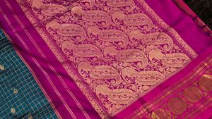 Elegant Teal &amp; Pink Silk Saree