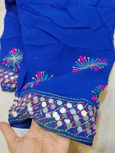 Yellow Embroidered Kurta Set with Blue salwar