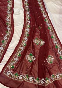 Embellished Maroon Saree