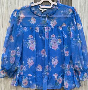 Blue Floral Sheer Top