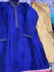 Boys Royal Blue Kurta with Gold Accents