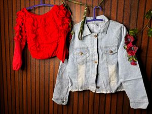 Stylish Denim Jacket with Rose Embroidery