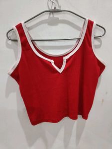 Red V-Neck Ribbed Tank Top...M size