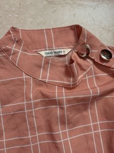 Elegant Pink Checkered High-Neck Top