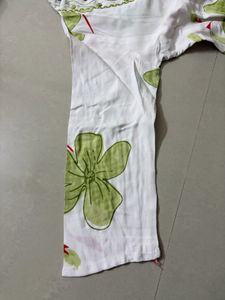 Beautiful White Kurti with Green Floral Print &amp; Mi
