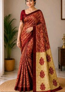 Elegant Red & Gol satin silk saree