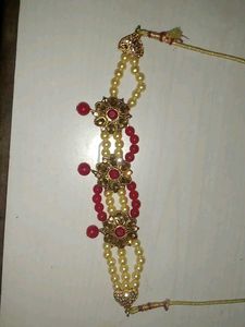 Red Beige White Perl Necklace
