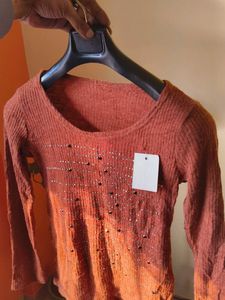 New Rust Embellished Knit Top