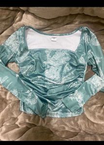 Stylish Ruched Print Long Sleeve Top
