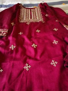 Embroidered maroon Kurta Set