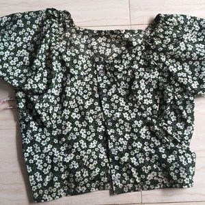 Vintage Floral Print Puff Sleeve Blouse