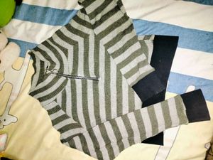 Striped Knit Sweater with Zipper