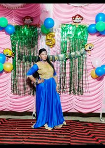 Elegant Blue &amp; Gold Embellished Gown