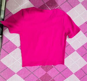 Hot Pink Ribbed Ring Detail Top
