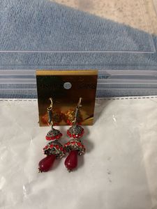 Elegant Red Jhumka Earrings