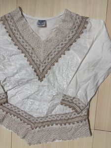 White Lace Trimmed Kurta