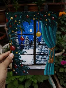 🌙 Winter Moonlight Window – Original Hand-Painted