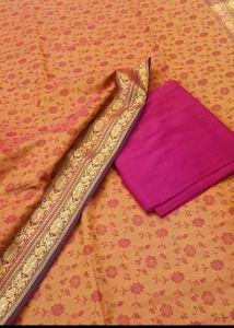 BANARASI Orange Floral Print Dress Material
