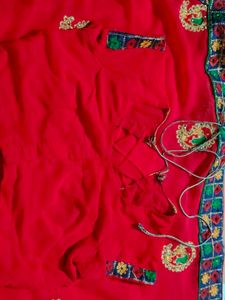 Red Embroidered Saree with blouse