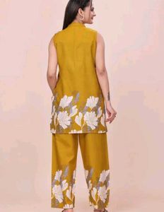 New Stylish Mustard Kurta Set with Floral Print