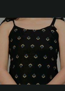 Cute Black Floral Print Strap Kurti