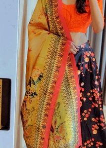 Beautiful Lahenga For Haldi With Silk Dupatta And