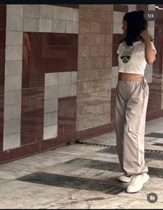 Stylish Beige parachute pants