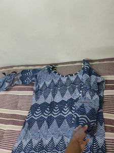Blue Geometric Print long kurta