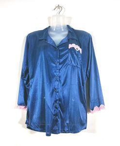 Navy Blue With Pink Lace Night Suit Sets (Women's)