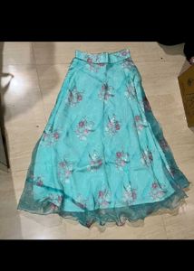 sky blue Floral Skirt with Tshirt