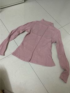 Dusty Pink Ribbed Mock Neck Top