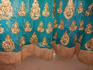 Teal & Golden Peacock Green Anarkali Ethnic Gowns