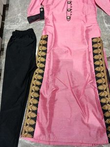 Pink Kurta with Black Leggings
